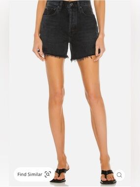 Agolde Riley High Rise Button Fly Fray Hem Black Jean Shorts Size 25